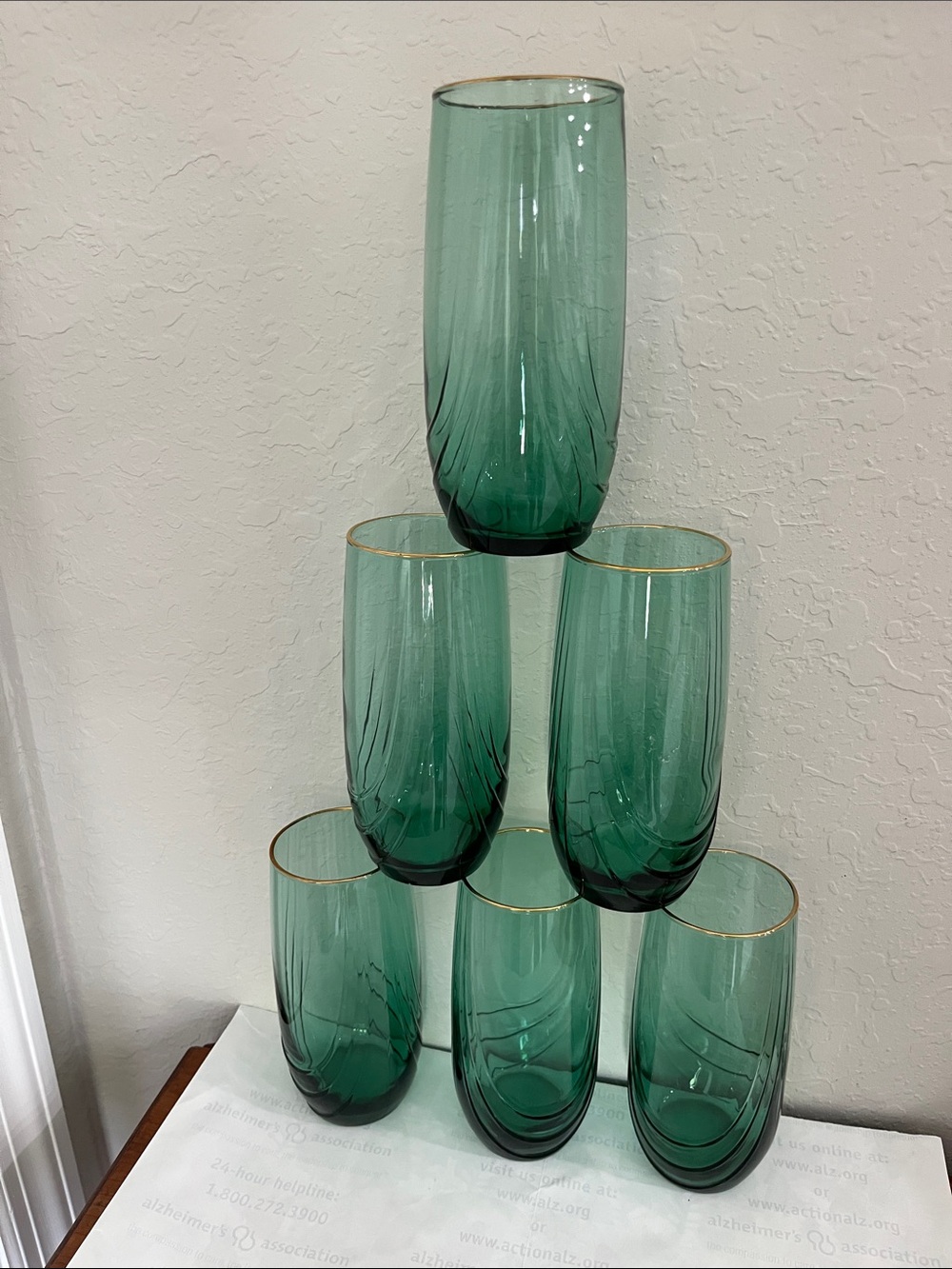 Libbey Juniper Emerald Green Gold-Rimmed Glass Tumbler Set of 6 VTG